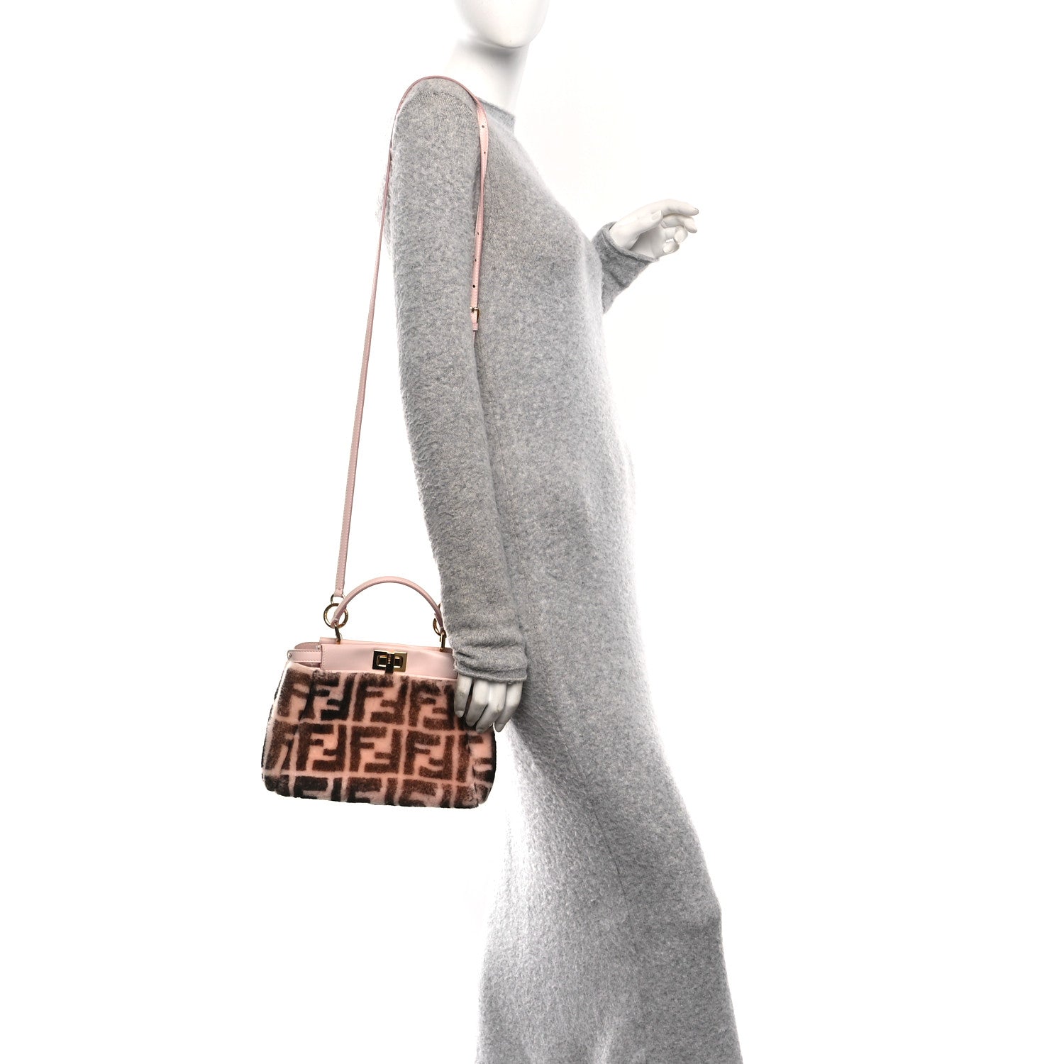 Shearling Nappa Macro FF 1974 Mini Peekaboo Iconic Satchel White Ice Cuoio Miele Scuro