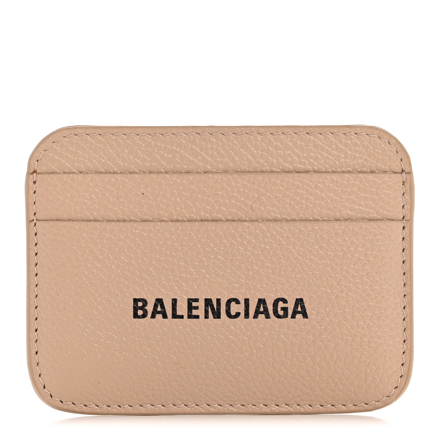 Grained Calfskin Logo Cash Rounded  Holder Beige