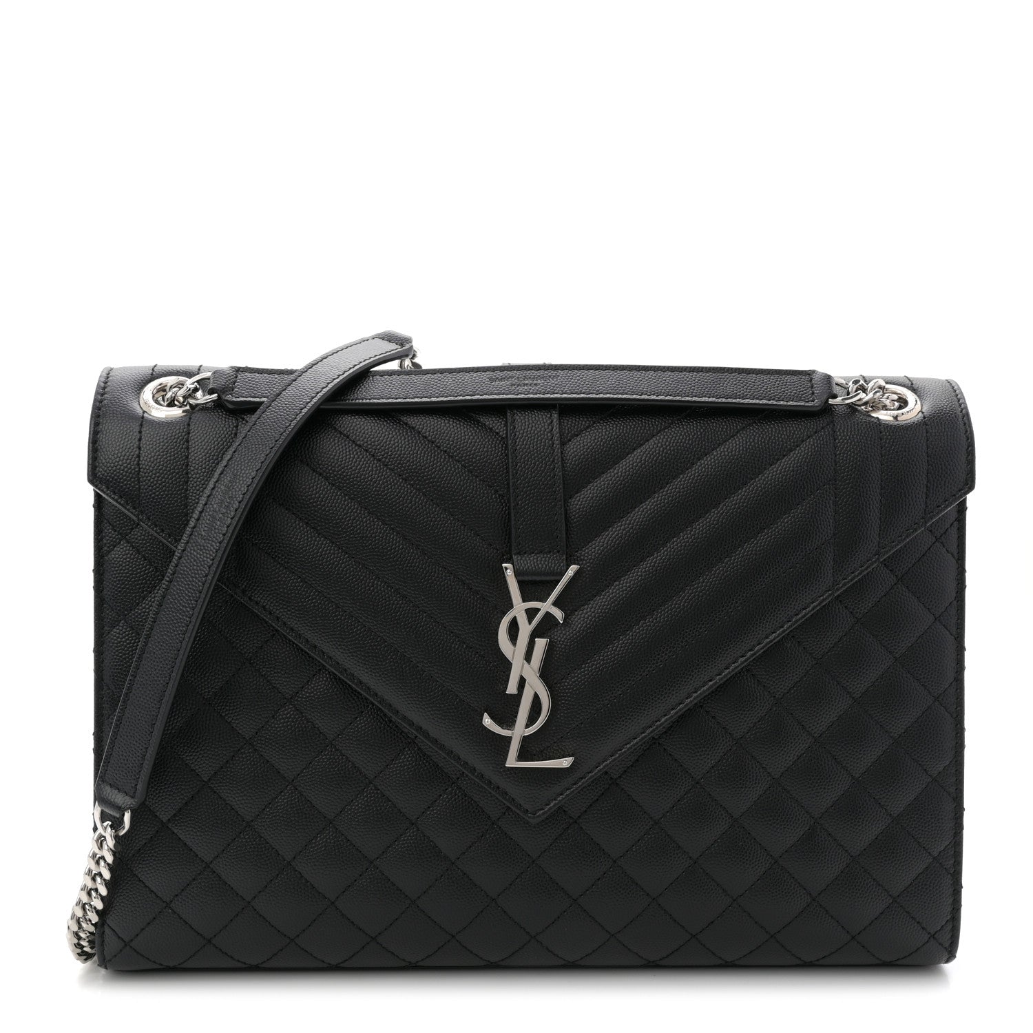 Grain De Poudre Textured Mixed Matelasse Large Triquilt Monogram Satchel Black