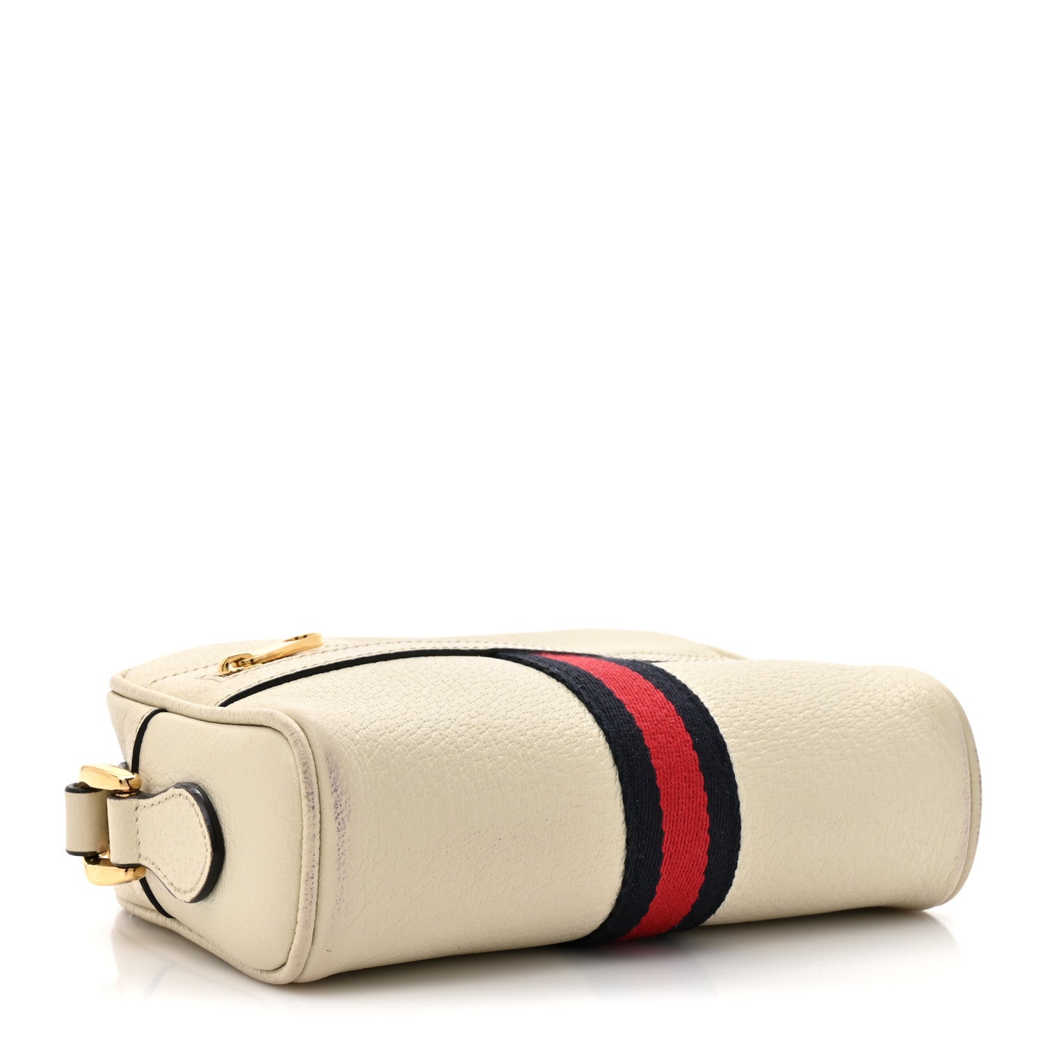 Textured Dollar Calfskin Web Mini Ophidia Shoulder Bag Mystic White