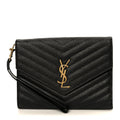 Grain De Poudre Matelasse Chevron Monogram Envelope Clutch Black