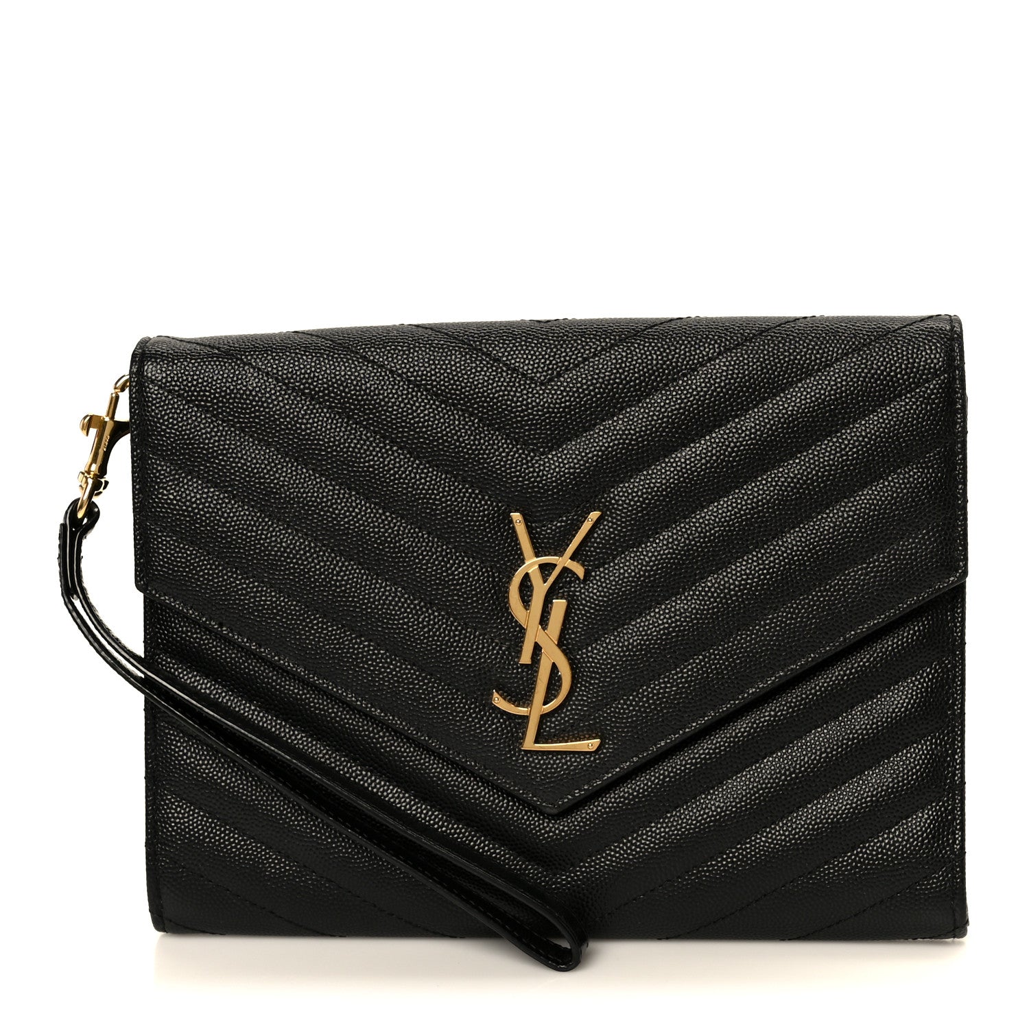 Grain De Poudre Matelasse Chevron Monogram Envelope Clutch Black