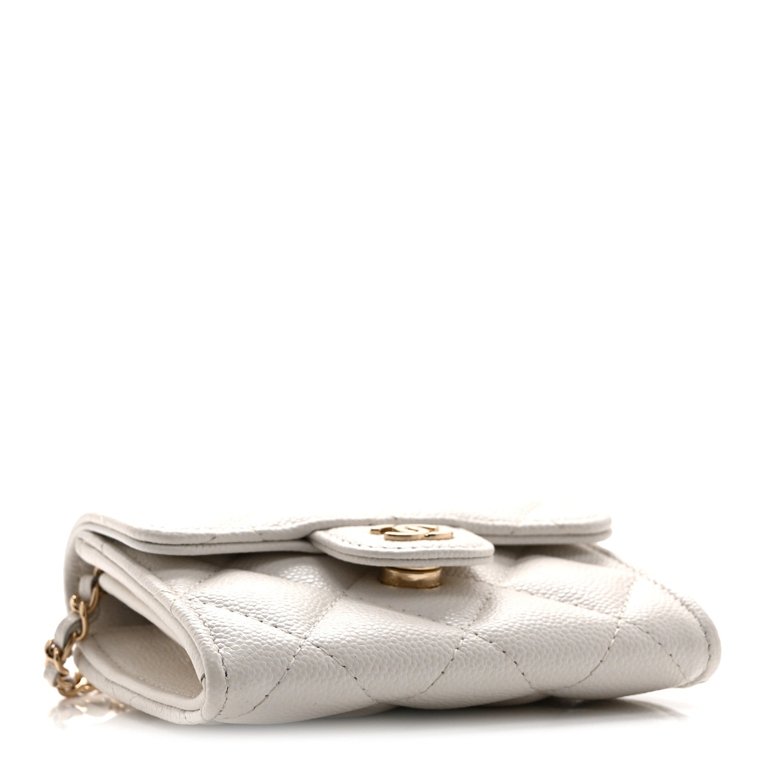 Caviar Quilted Flap  Holder On Chain White