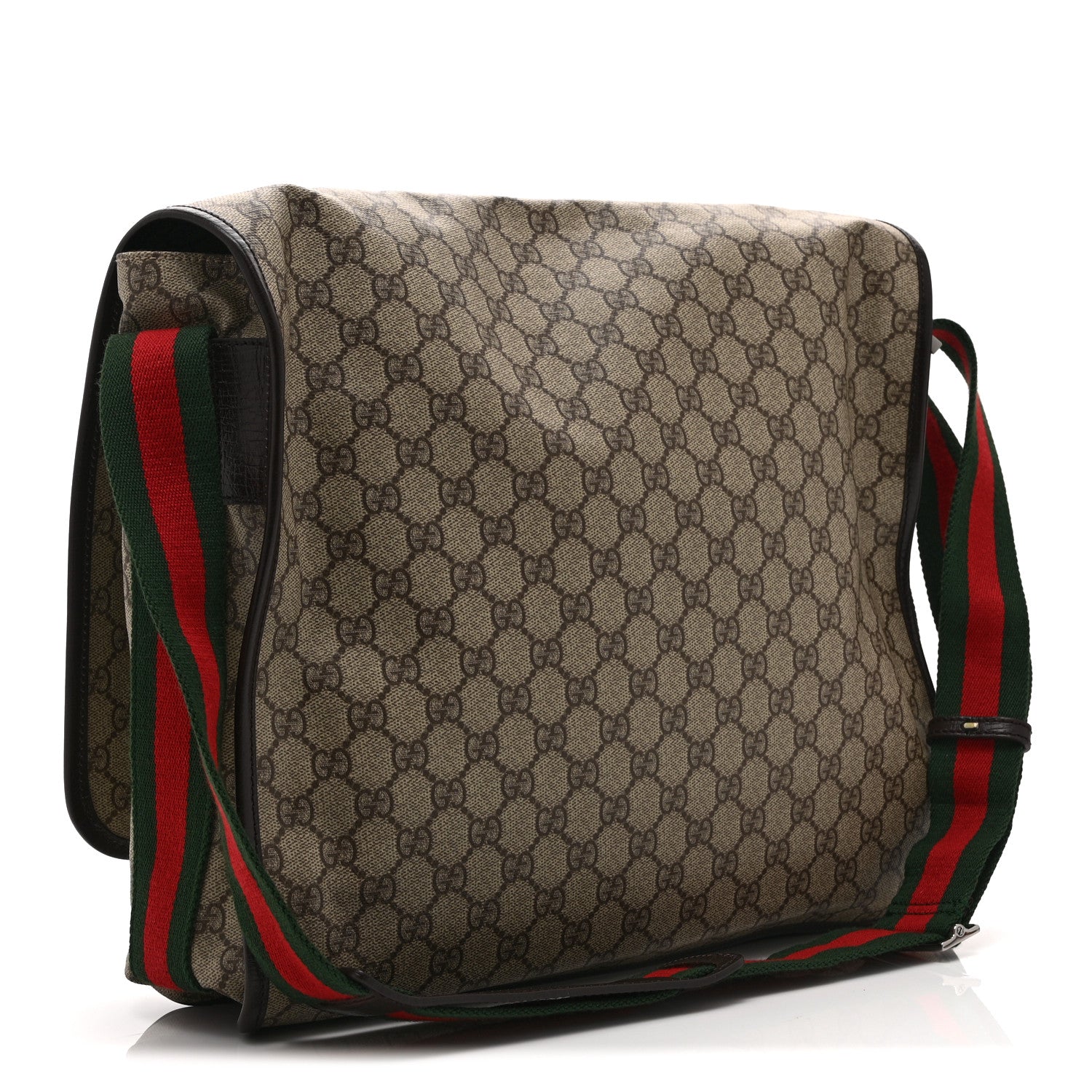 GG Plus Monogram Web Large Flap Messenger Bag Beige Dark Brown