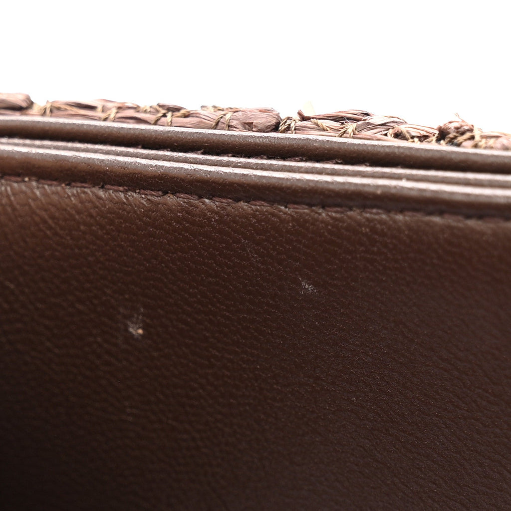 Raffia One Stud Chain Clutch Dark Brown