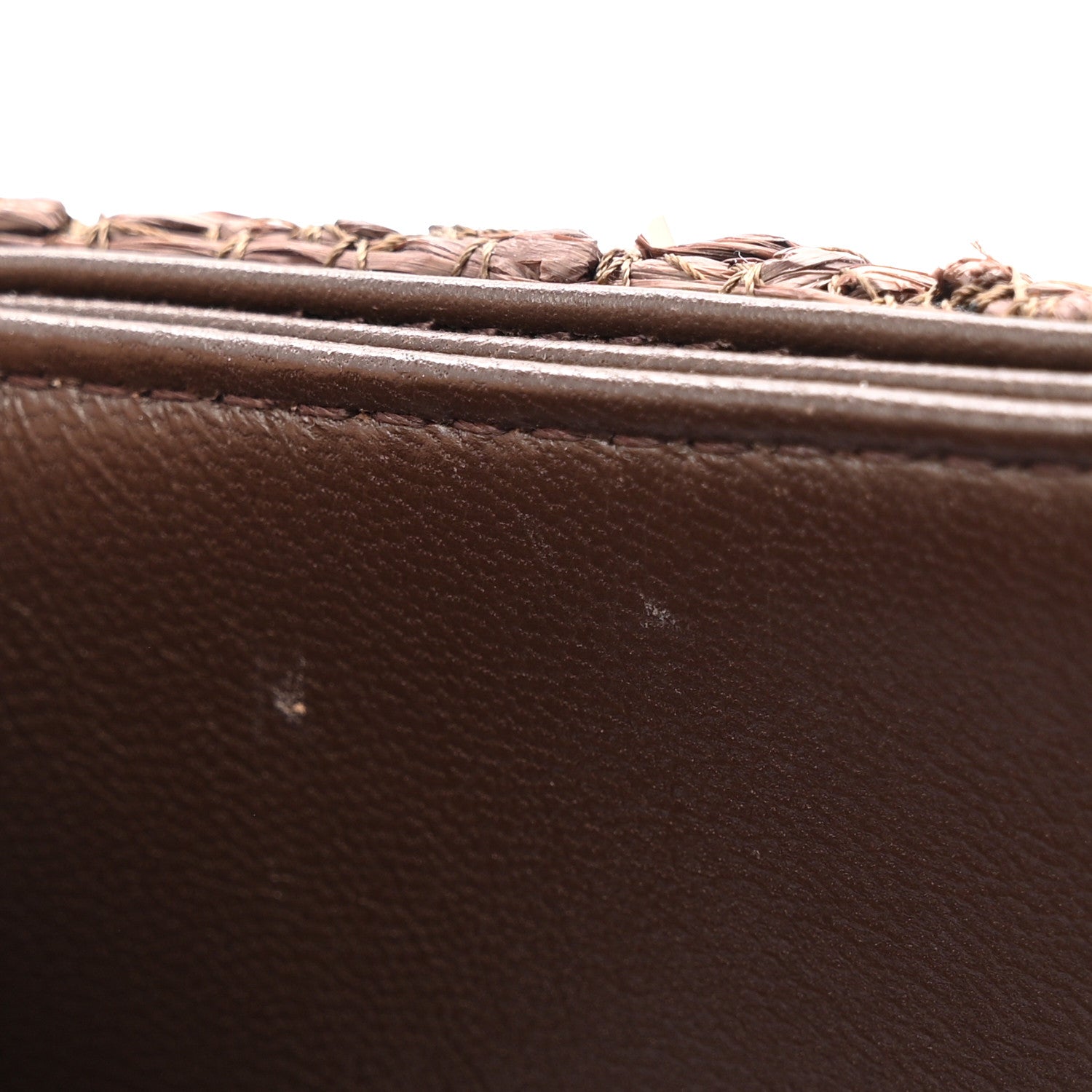 Raffia One Stud Chain Clutch Dark Brown
