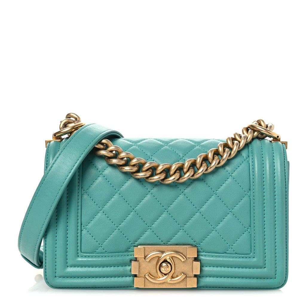 Lambskin Quilted Small Boy Flap Dark Turquoise
