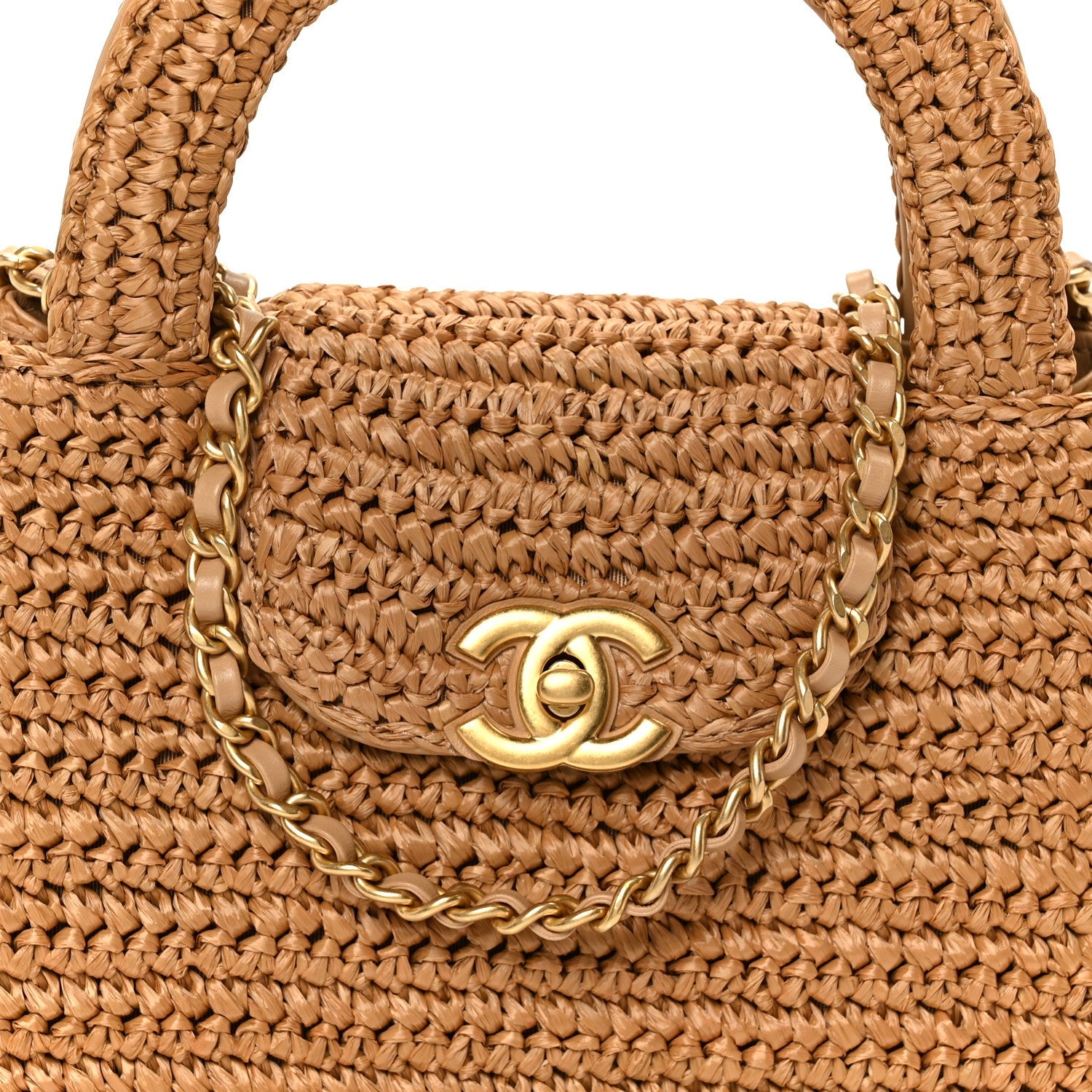 Braided Raffia Nano Kelly Flap Bag Dark Beige