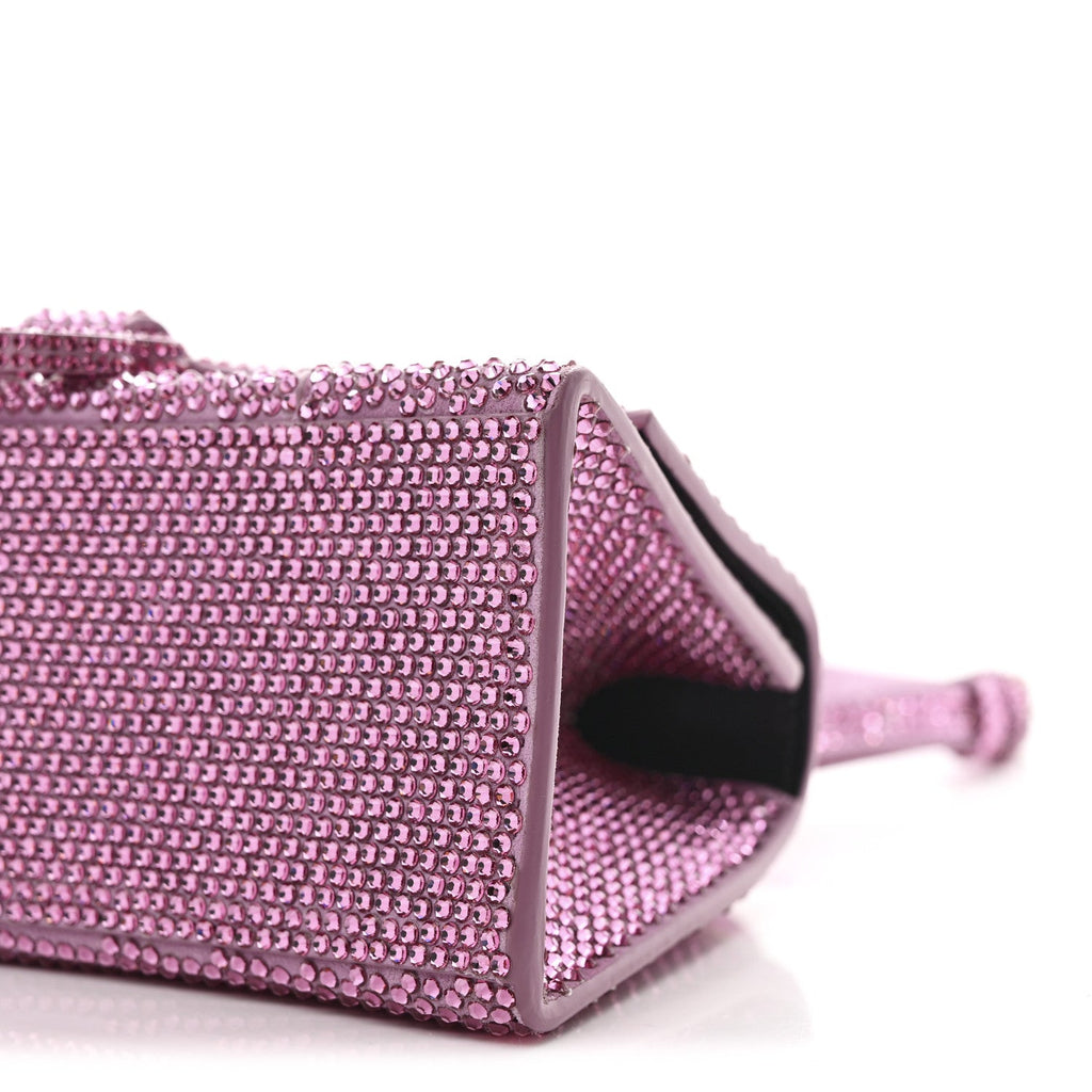 Strass Suede Hourglass Top Handle Bag XS Pink
