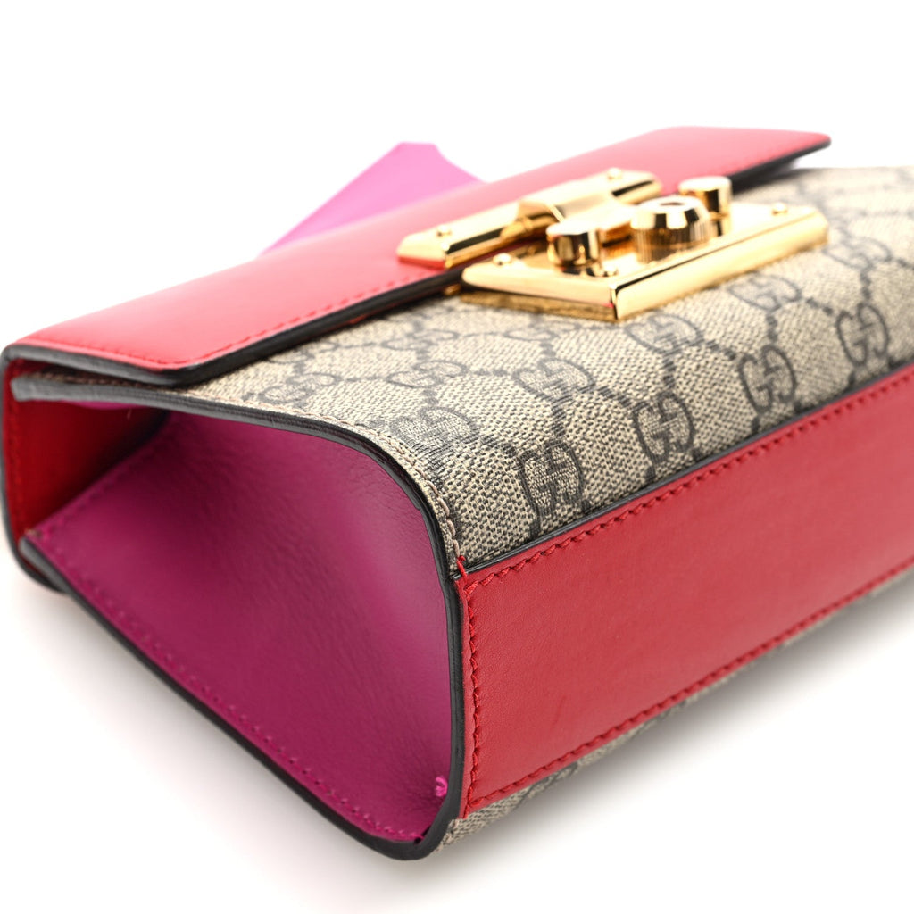 GG Supreme Monogram Calfskin Small Padlock Shoulder Bag Beige Hibiscus Red New Rosette