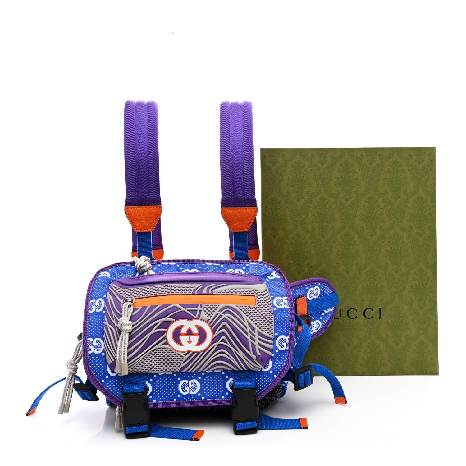Jersey GG Monogram All Over Sporty Flap Backpack Blue Multicolor