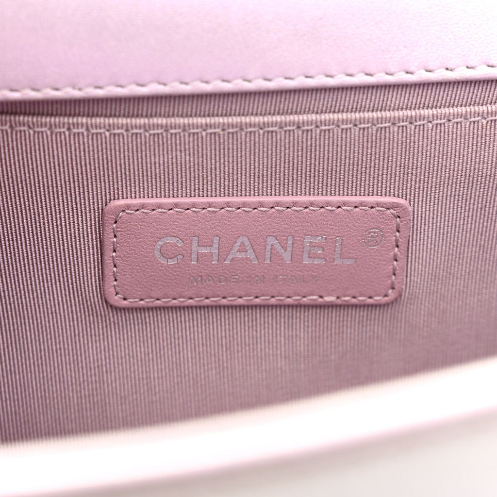 Iridescent Lambskin Chevron Quilted Medium Boy Flap Purple