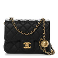Lambskin Quilted Mini Pearl Crush Flap Black