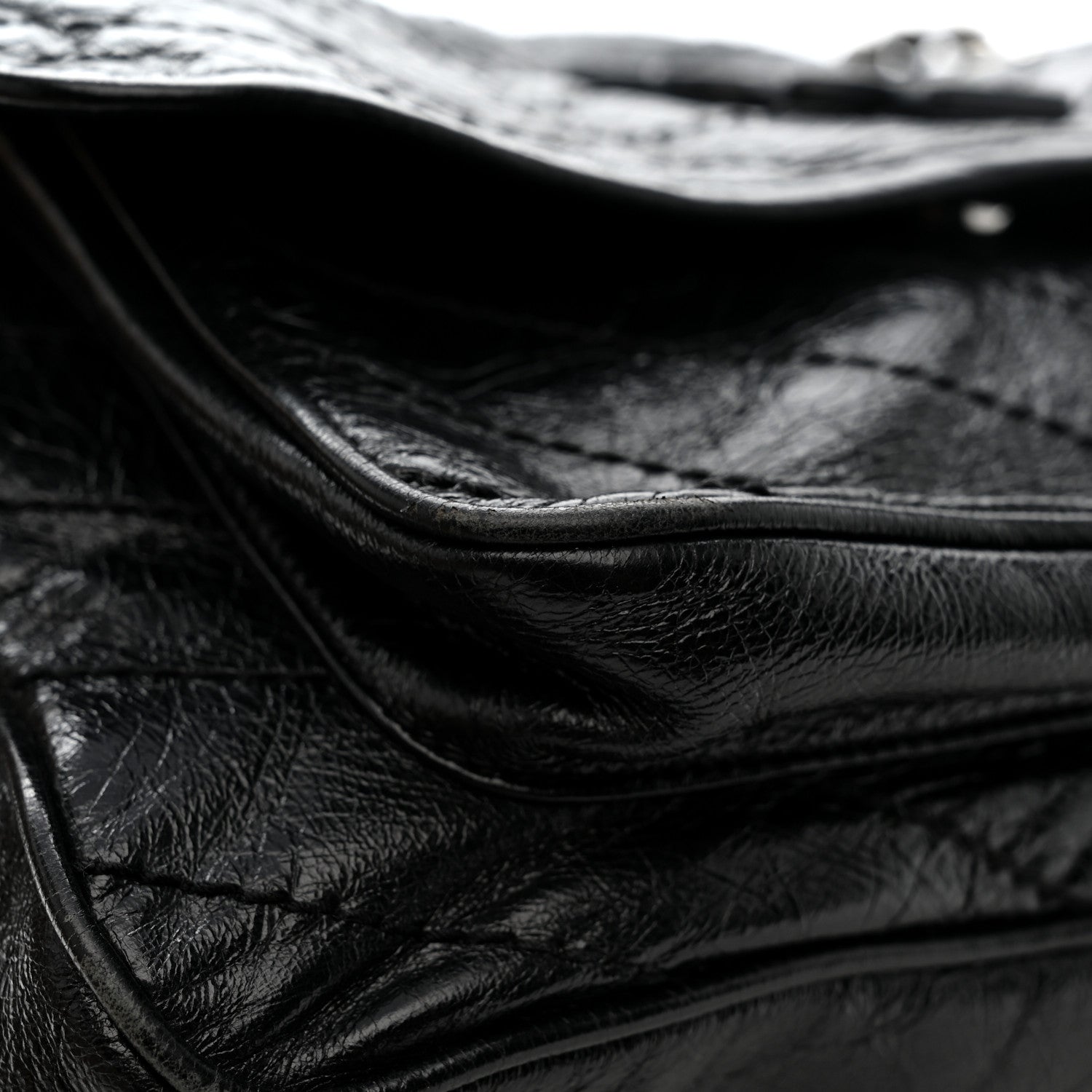 Crinkled Calfskin Matelasse Monogram Medium Niki Chain Satchel Black