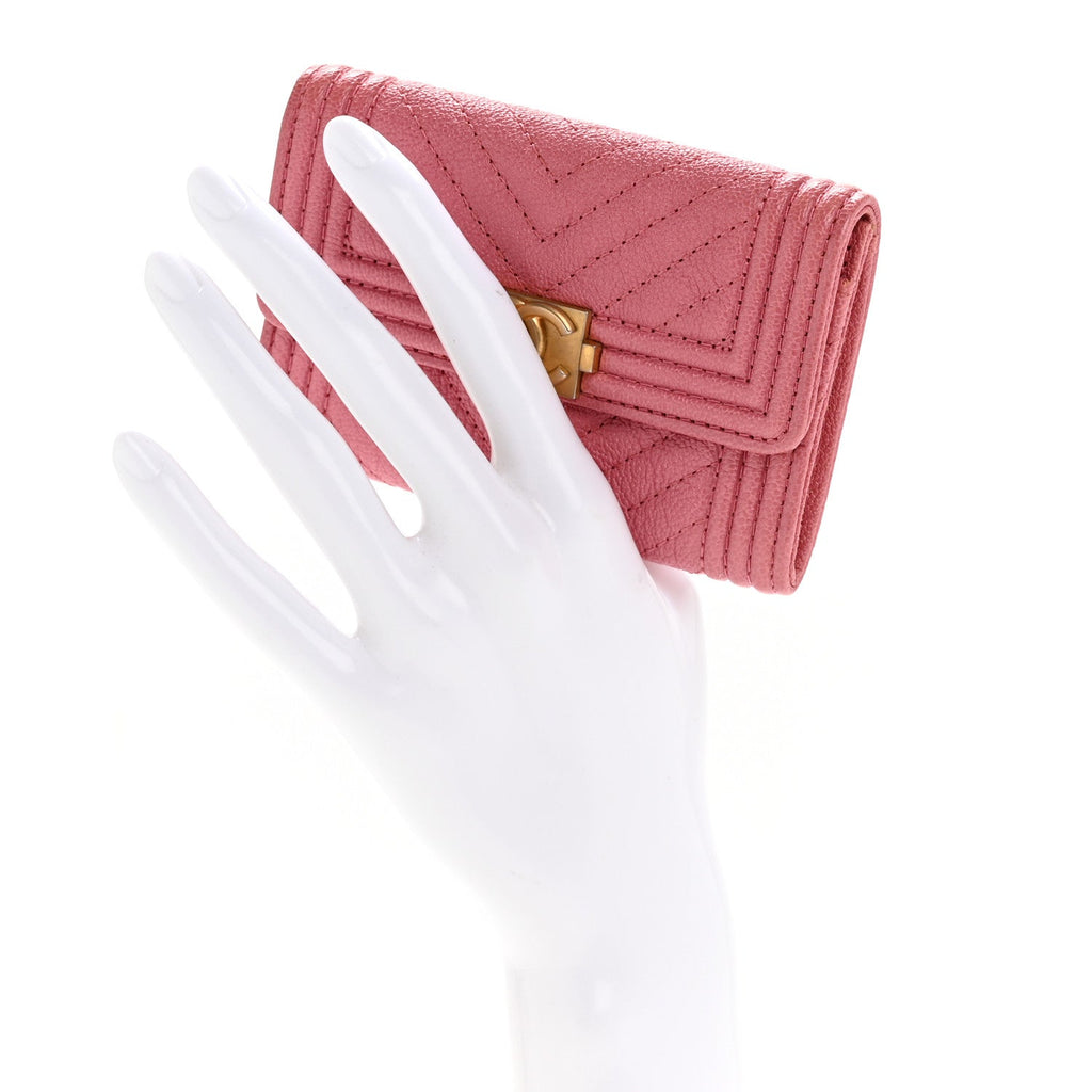 Caviar Chevron Quilted Boy Flap  Holder Wallet Pink