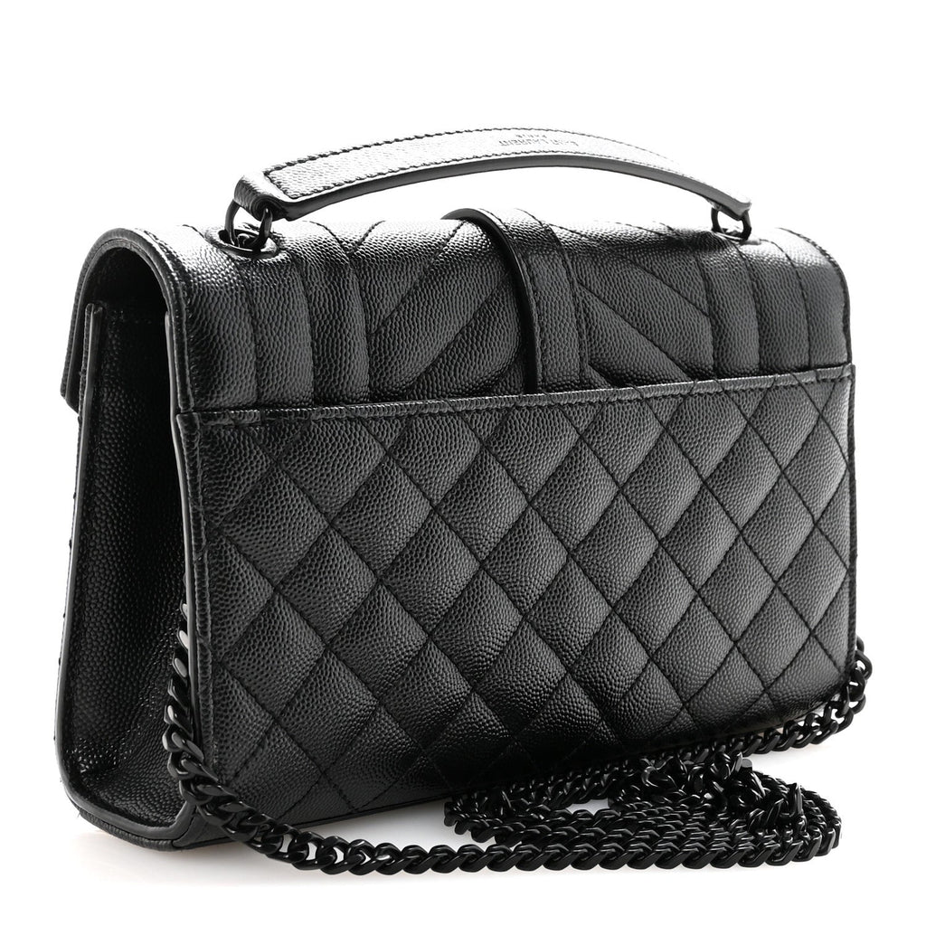 Grain De Poudre Textured Mixed Matelasse Triquilt Small Monogram Monochrome Satchel Black