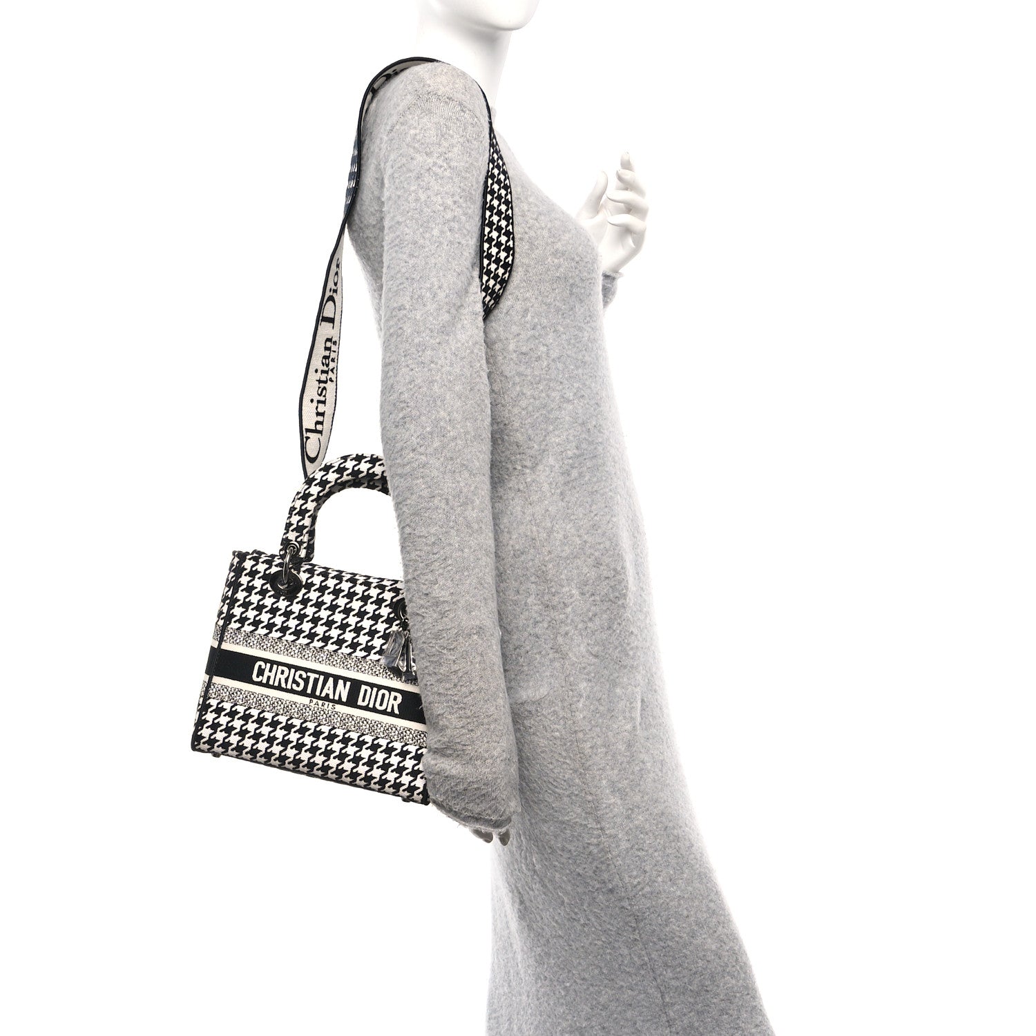 Canvas Houndstooth Embroidered Medium Lady D-Lite Black White