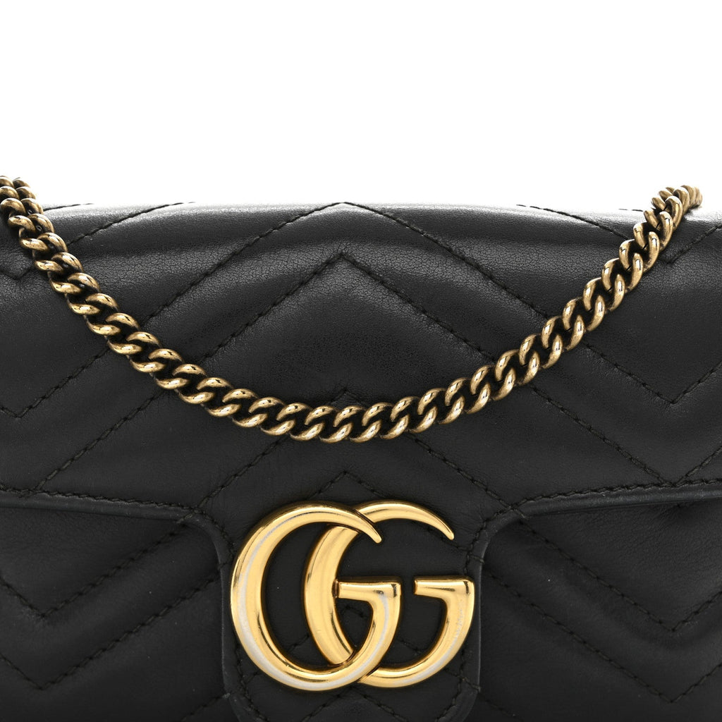 Calfskin Matelasse Super Mini GG Marmont Shoulder Bag Black