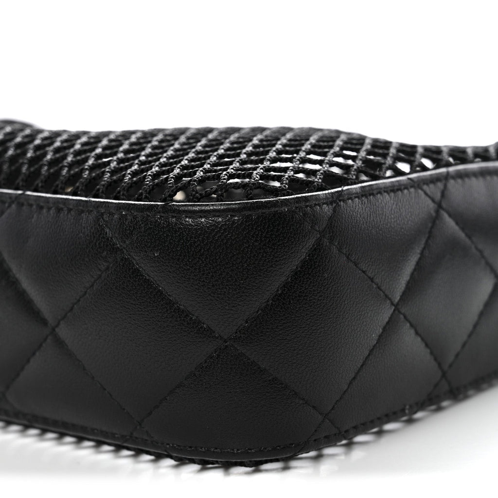 Mesh Shiny Lambskin Clutch With Chain Black