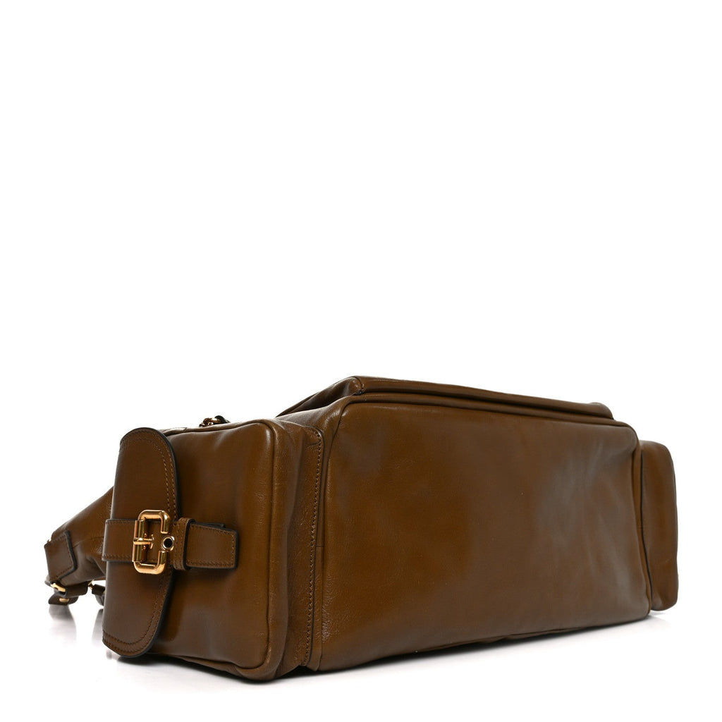 Shiny Calfskin Large Double Carry Camera Bag Dark Khaki