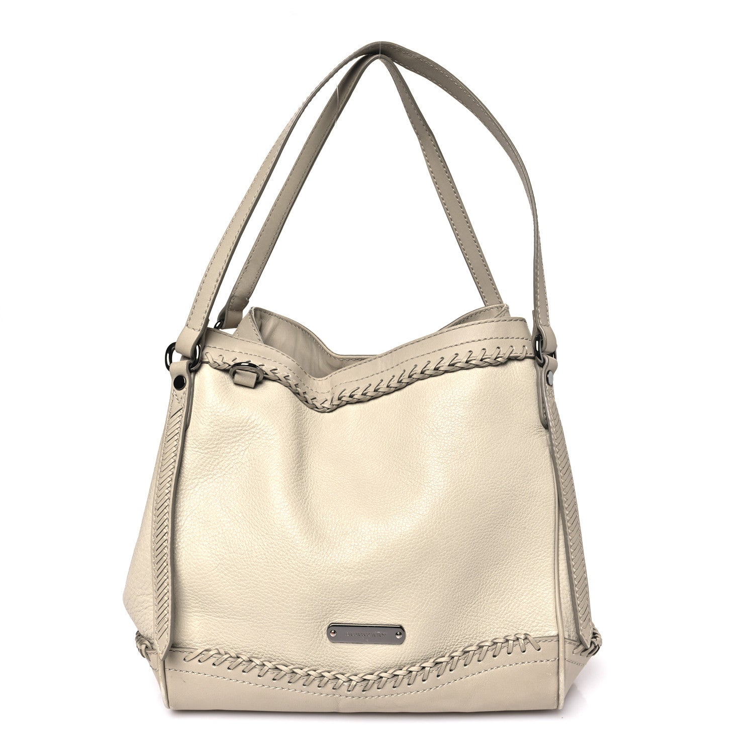 Grainy Calfskin Braided Small Canterbury Tote Beige
