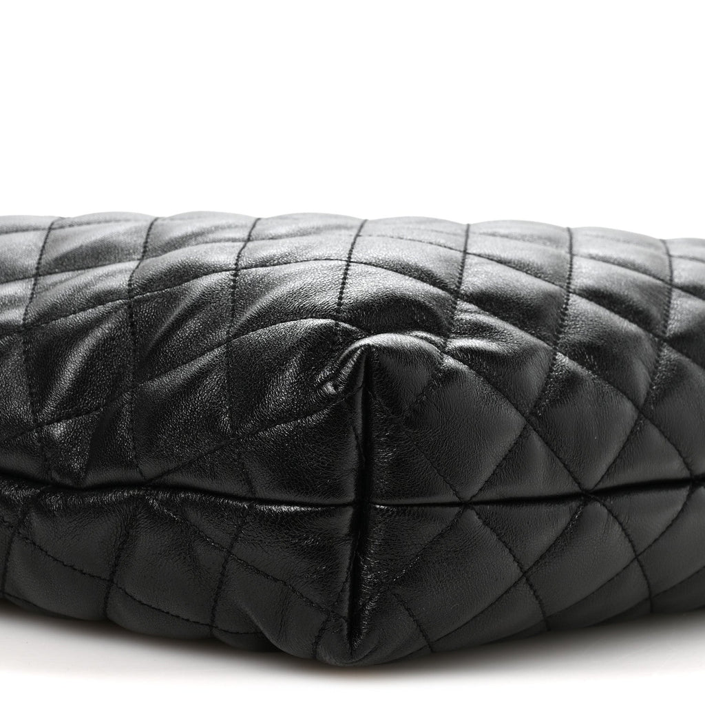 Lambskin Quilted Maxi Icare Shopping Tote Black