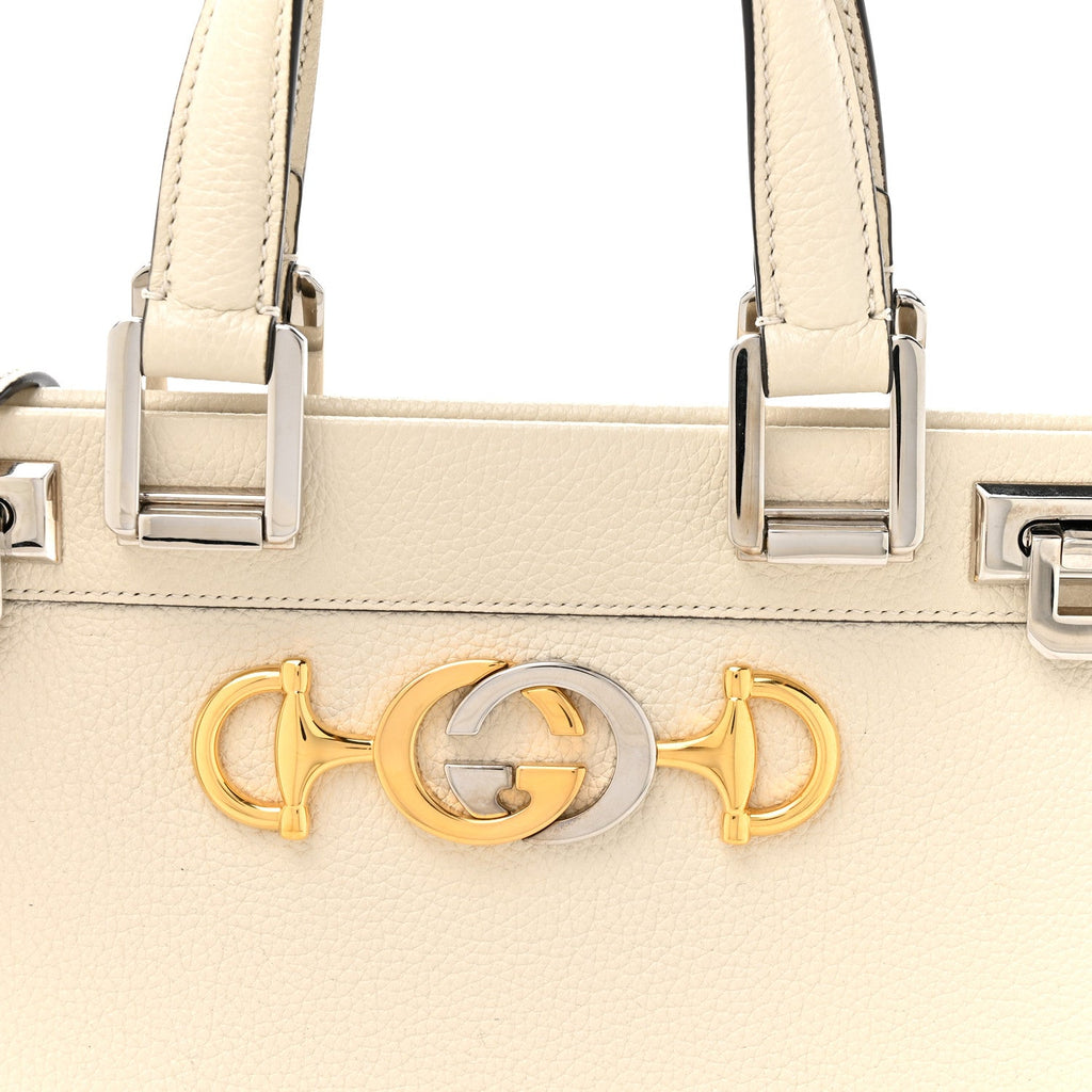 Grainy Calfskin Small Zumi Top Handle Bag Mystic White