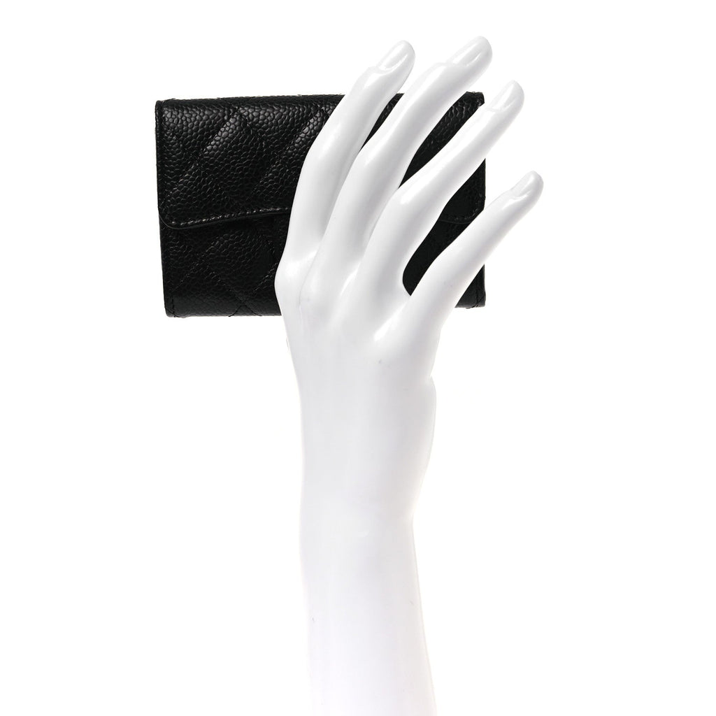 Caviar Quilted Flap  Holder Wallet Black