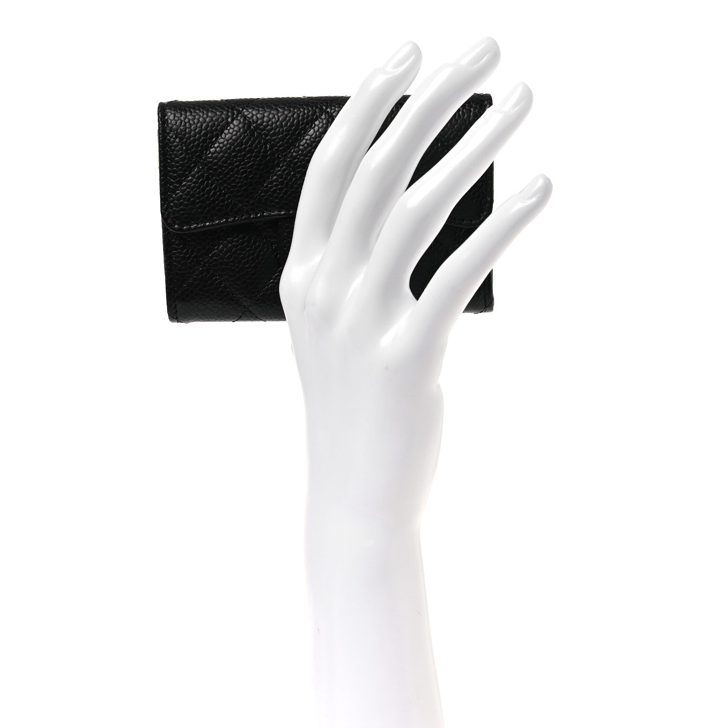 Caviar Quilted Flap  Holder Wallet Black