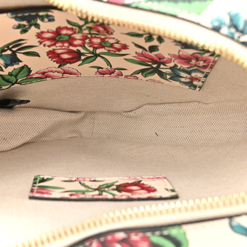 Calfskin Matelasse Diagonal Brit Roses Print Mini Interlocking G Heart Shoulder Bag  White Multicolor