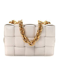Lambskin Maxi Intreccio Padded Chain Cassette Crossbody Bag White