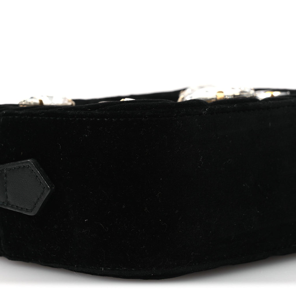 Velvet Matelasse Marquise Crystals Mini GG Marmont Chain Shoulder Bag Black