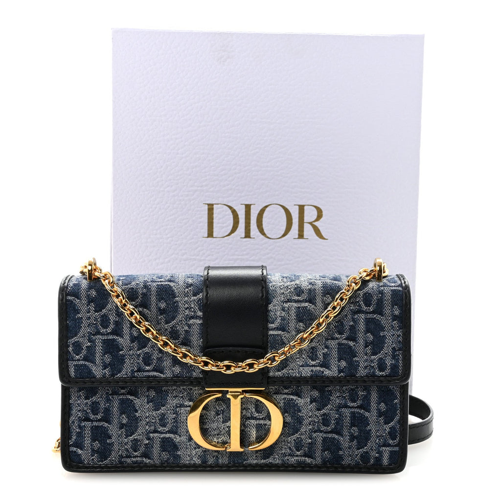 Denim Oblique 30 Montaigne East West Chain Flap Bag