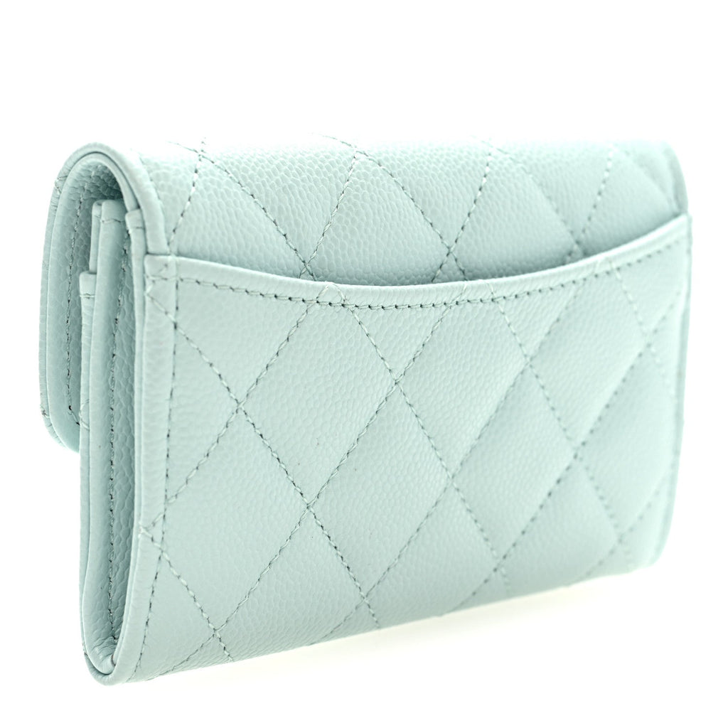Caviar Quilted Flap  Holder Wallet Light Blue
