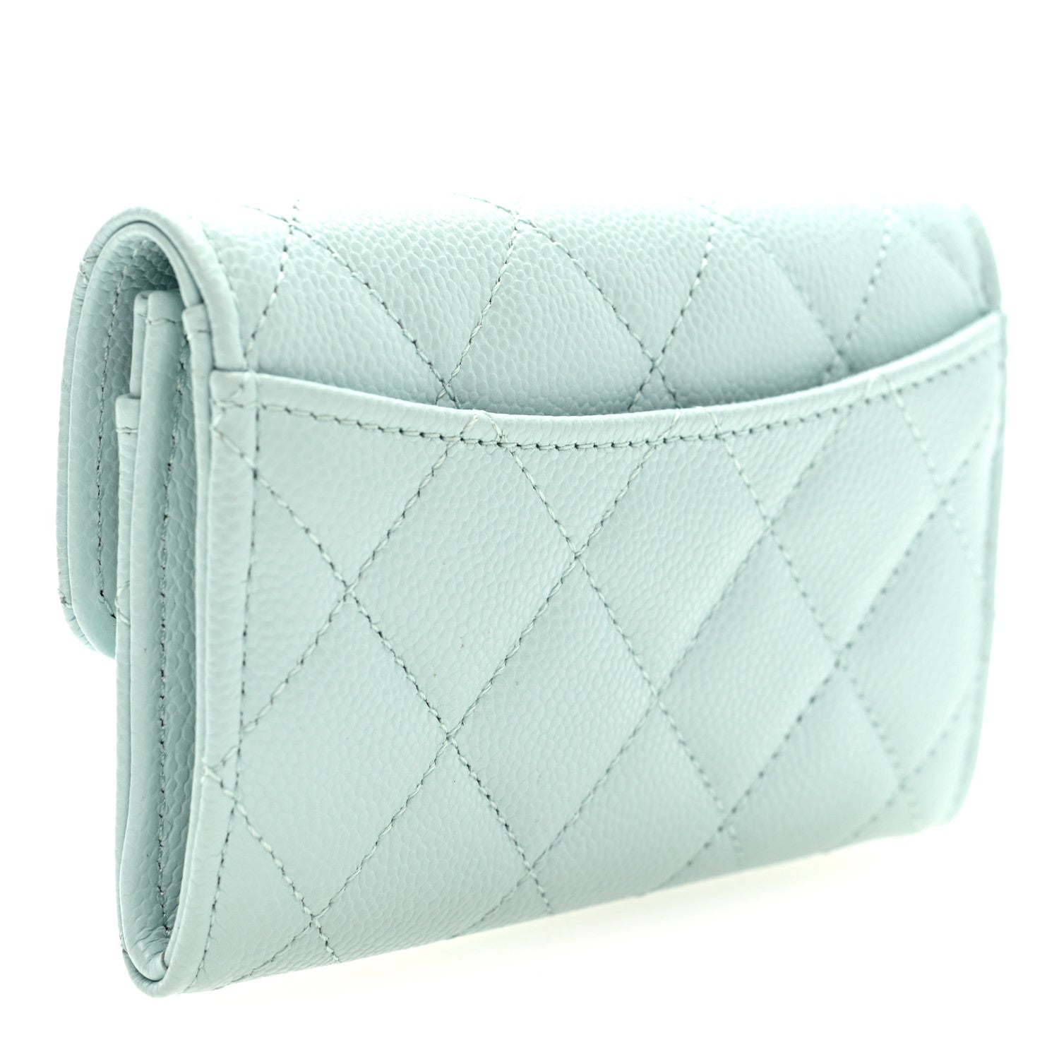 Caviar Quilted Flap  Holder Wallet Light Blue