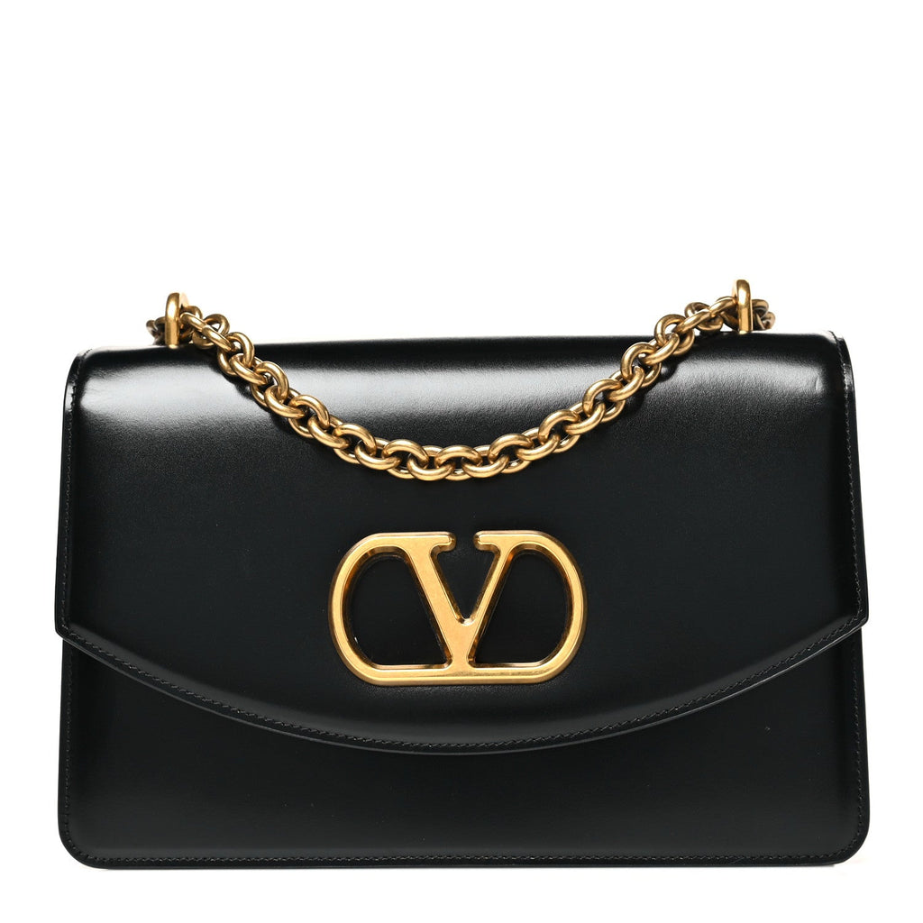 Shiny Calfskin Vain Shoulder Bag Black