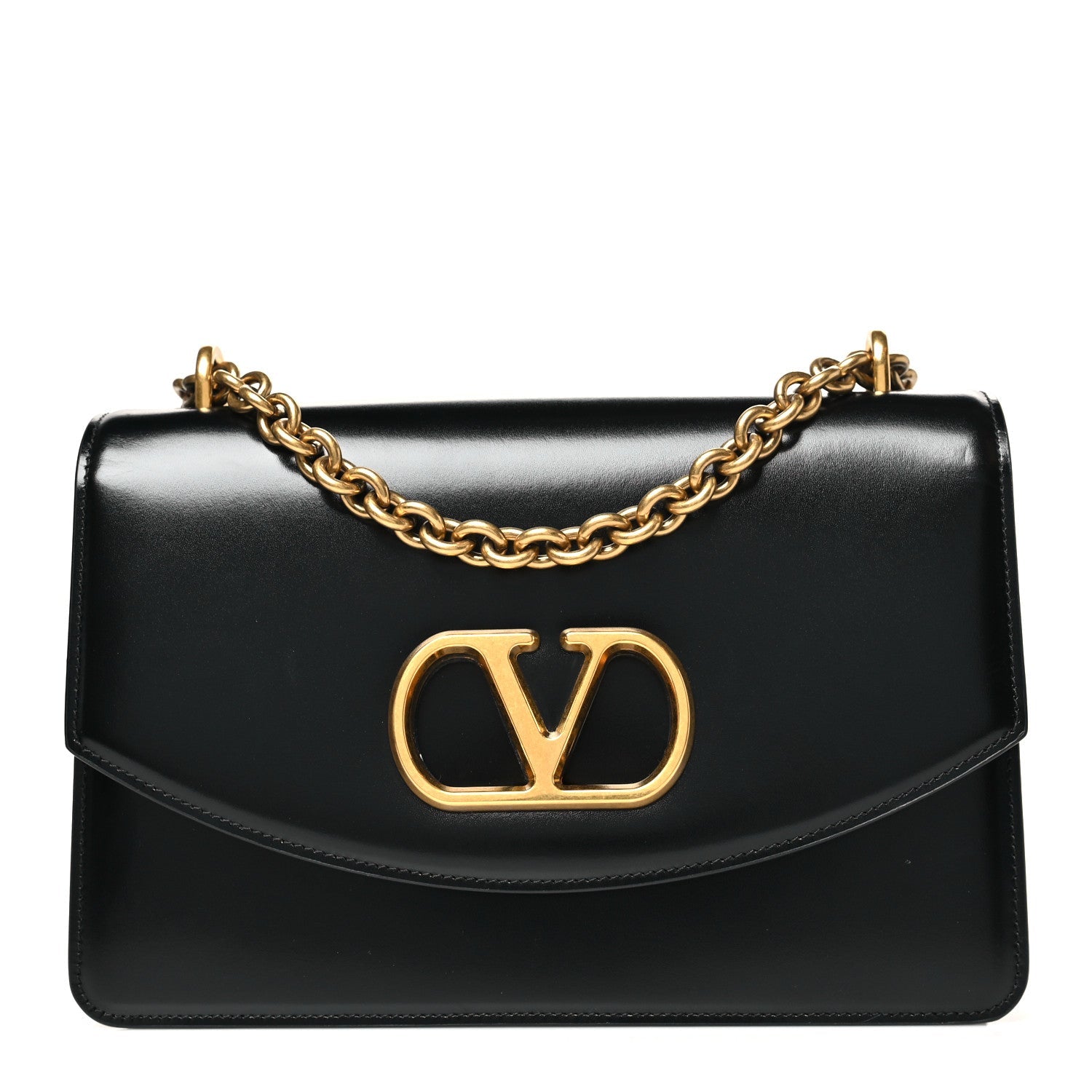 Shiny Calfskin Vain Shoulder Bag Black