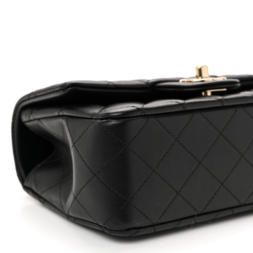 Lambskin Quilted Mini Top Handle Rectangular Flap Black