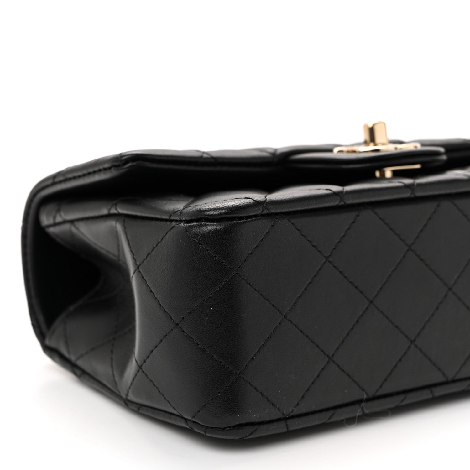 Lambskin Quilted Mini Top Handle Rectangular Flap Black