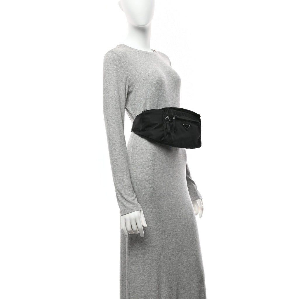 Tessuto Nylon Double Pocket Belt Bag Black