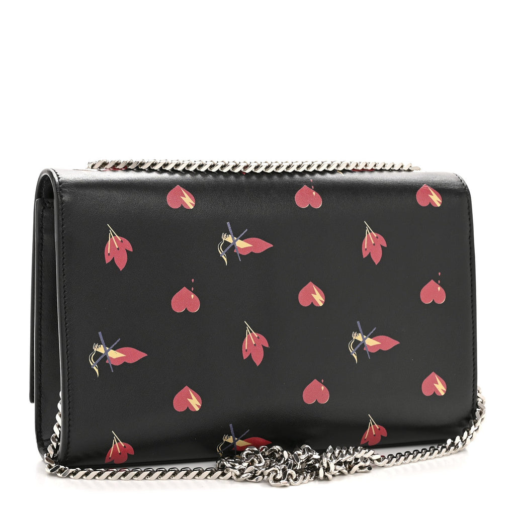Calfskin Medium Heart Bolts Monogram Kate Satchel Black