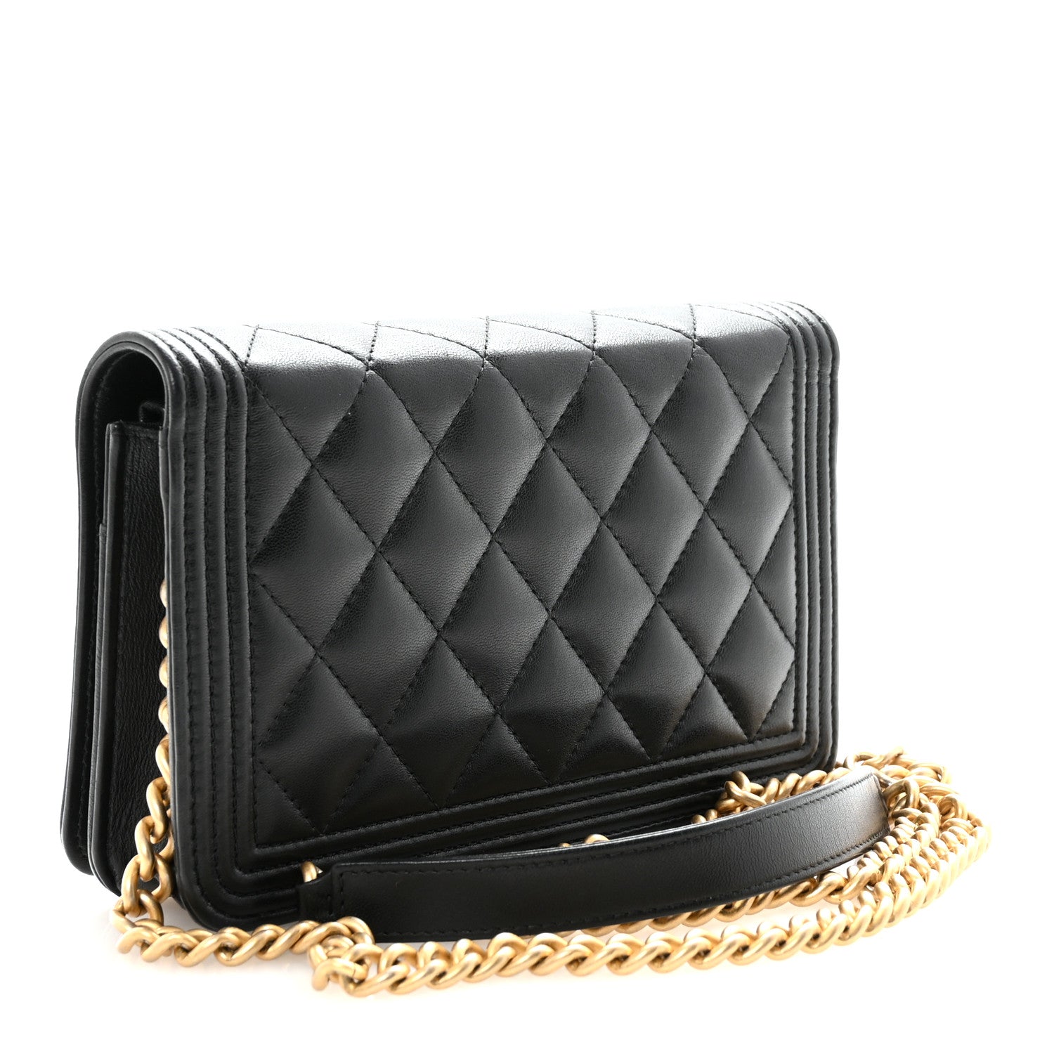 Lambskin Quilted Boy Wallet On Chain WOC Black