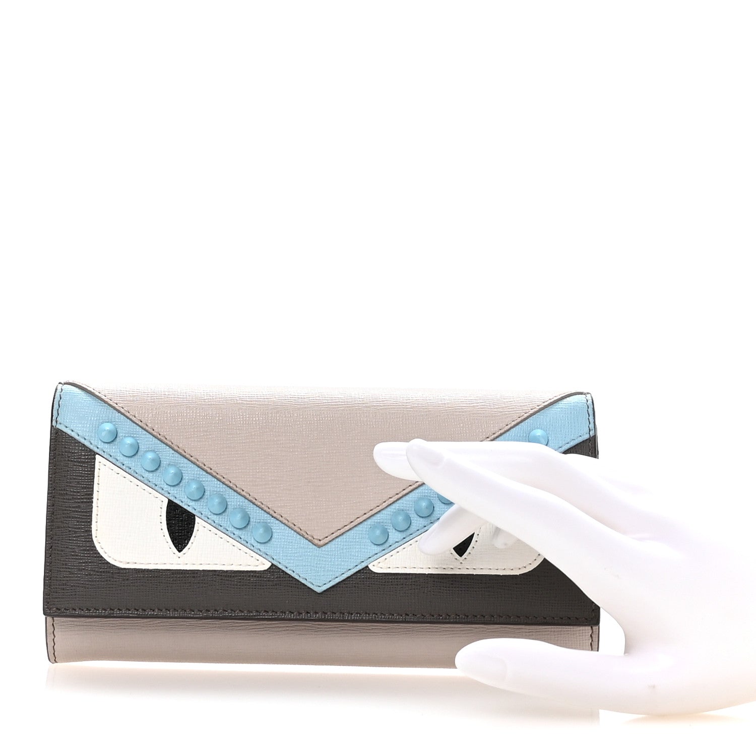 Vitello Elite Monster Eyes Studded Continental Wallet Carbone White Multicolor