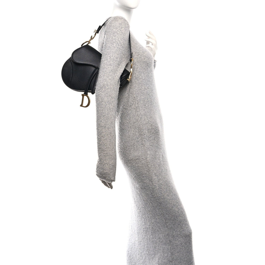Grained Calfskin Saddle Bag Black