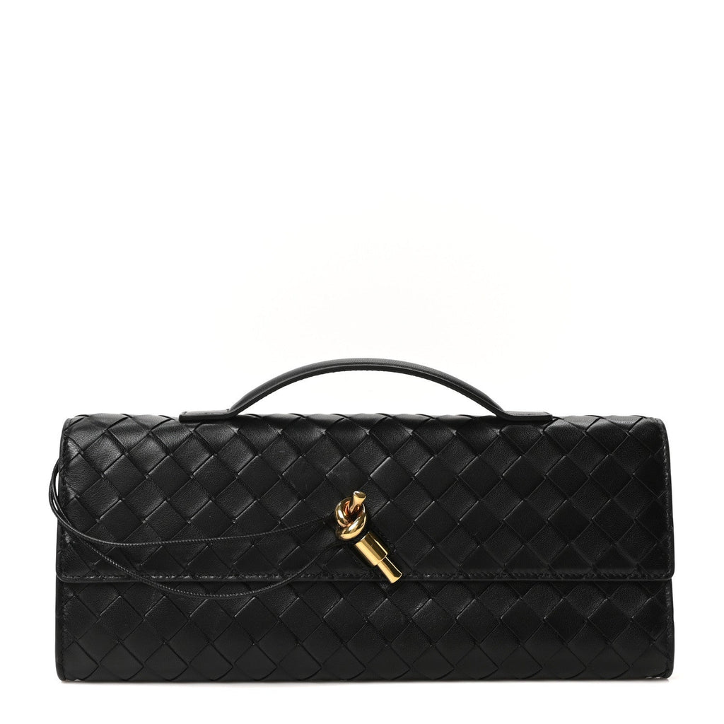 Nappa Intrecciato Long Andiamo Top Handle Clutch Black