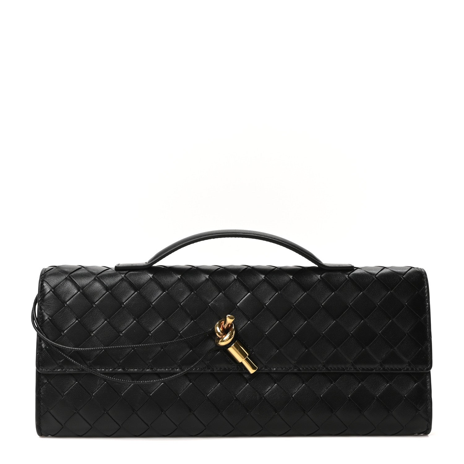 Nappa Intrecciato Long Andiamo Top Handle Clutch Black
