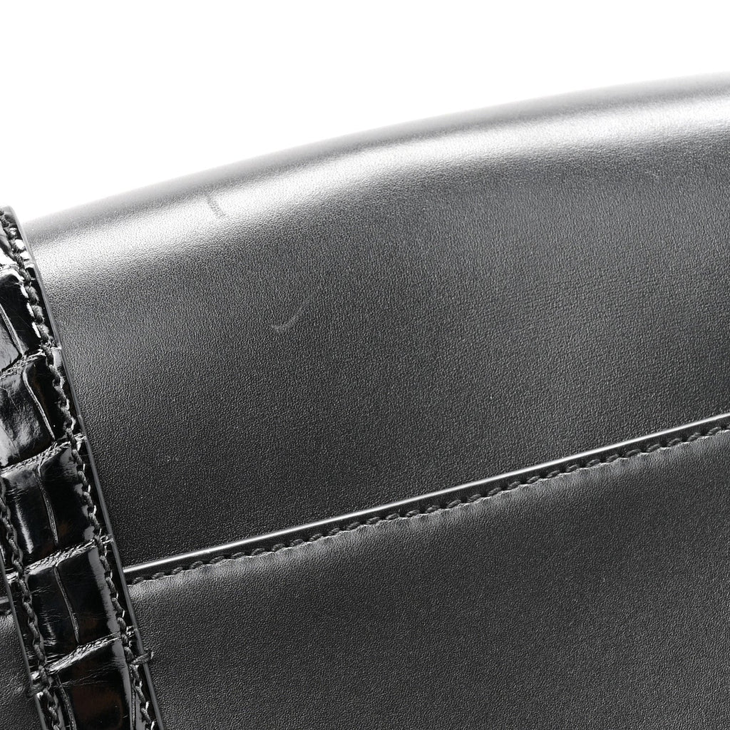 Calfskin Crocodile GG Double Buckle Medium Messenger Bag Black