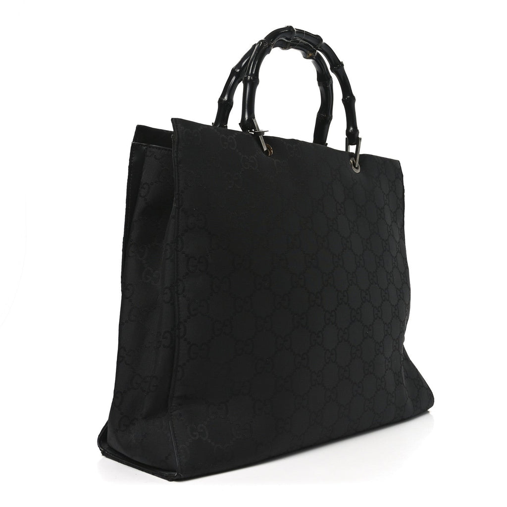 Nylon Monogram Large Bamboo Shopper Tote Black