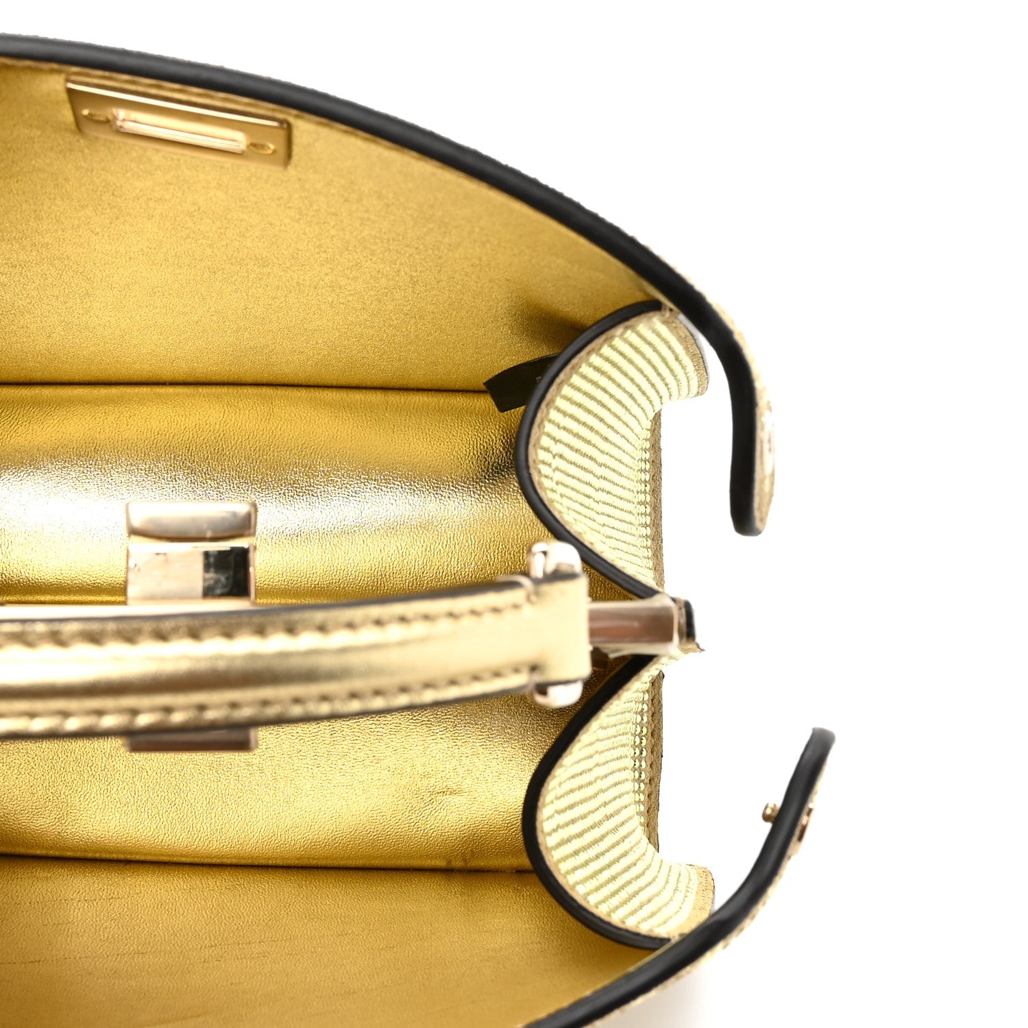 Crystal Vitello Laminato FF Petite Peekaboo I SEE U Satchel Crystal Platinum Light Gold