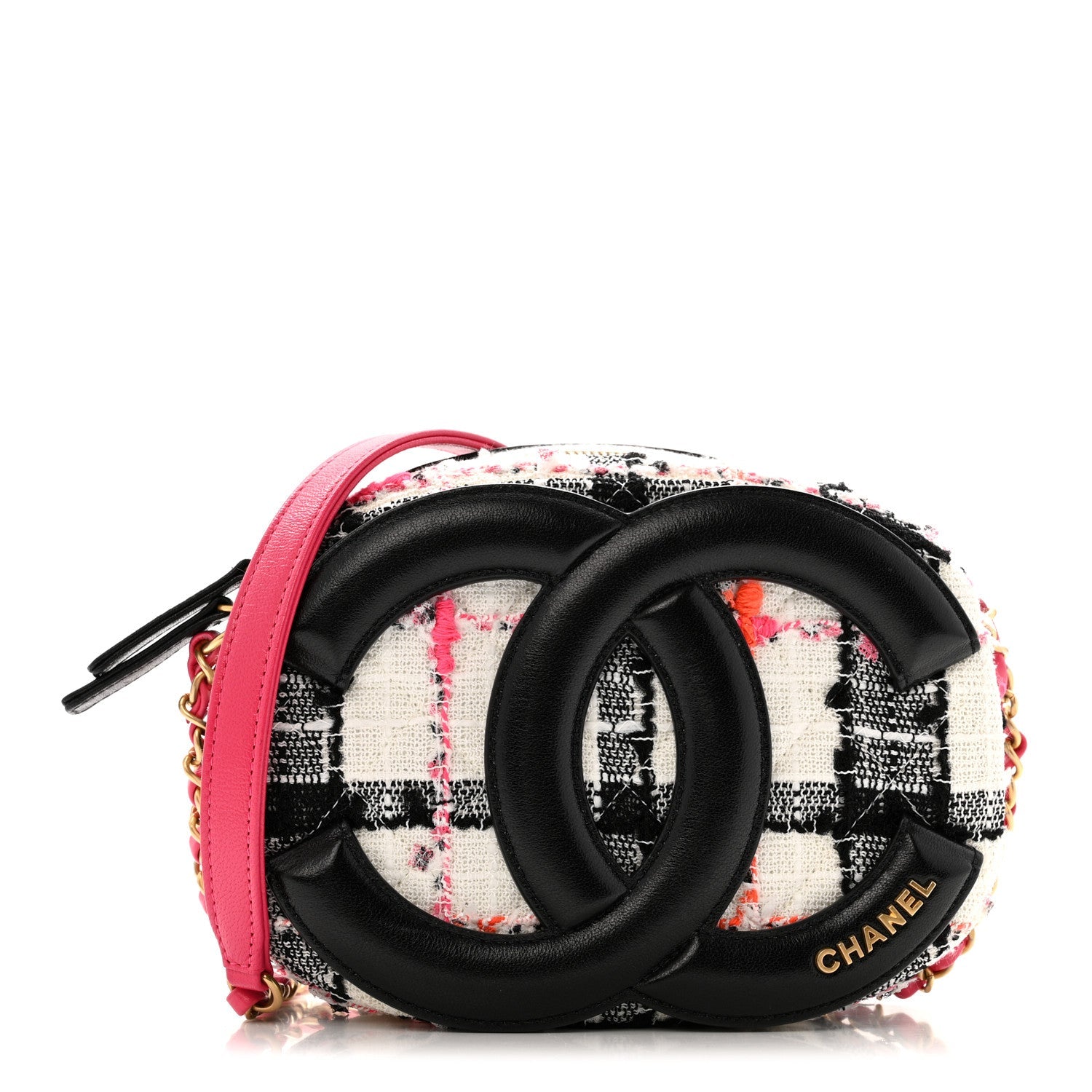 Tweed Lambskin Quilted Coco Midnight Camera Case White Black Multicolor